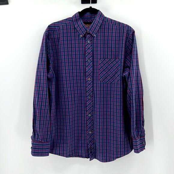 Ben Sherman Long Sleeve Plaid Button Down Shirt - Blue/Red - Large - Picture 1 of 8